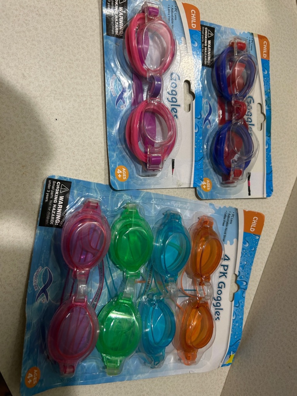 Assorted Kids Swim Goggles - Pink, Purple, Green, Blue, Orange
